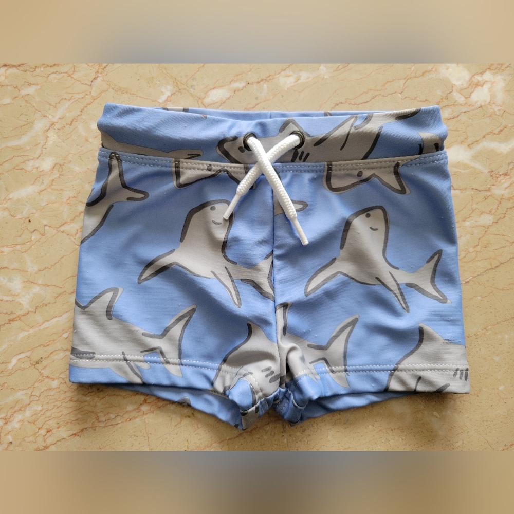 Baby Blue Shark Print Swim Shorts